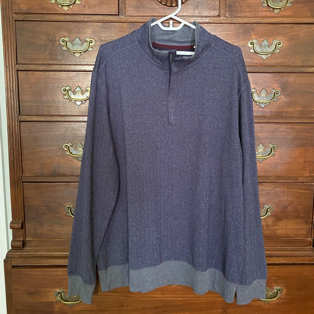 {tommy bahama} Men’s Blue and Gray Herringbone Quarter Zip Size XL